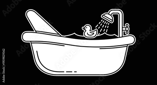 Bathtub with water and shower head.