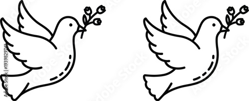 Doves holding olive branches flying together Vector