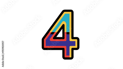 Number 4 Typography Illustration, Retro Style Graphic Element, Bold Geometric Design for Education and Celebration