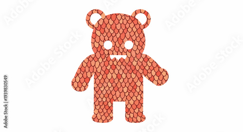 Cute and quirky orange monster teddy bear illustration with a scaly texture and a funny expression