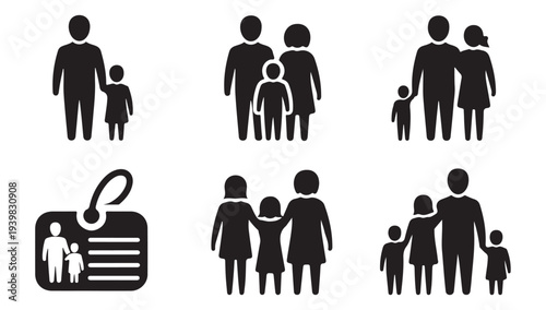 Family icon set for life stages and relationships with parents and children