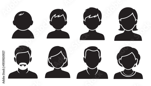 Diverse people avatar silhouettes representing different ages and genders for profile images