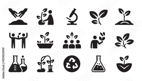 Plant, nature, and science vector icons for agriculture and environmental research