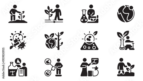 Agriculture, plant, and science vector icons for farming and environmental research