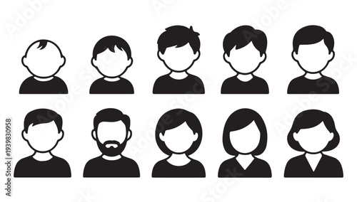 People avatars vector icons set for diverse ages and genders