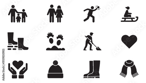 Winter outdoor activities and clothing icons for winter season collection vector