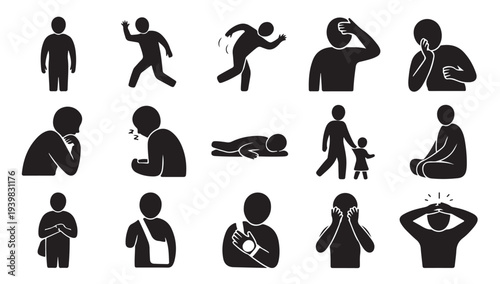 Collection of isolated diverse people icons with different emotions and activities