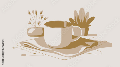 Coffee mug potted plants monochrome style