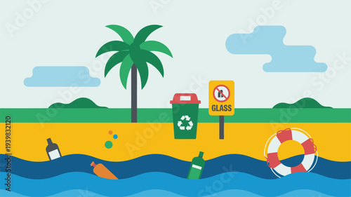 Recycling bin beach no glass warning