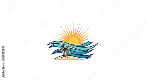 Surfer riding a wave on a sunny beach day.