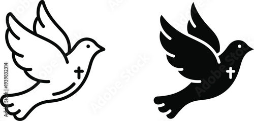Dove flying cross symbol peace isolated on transparent background, Vector