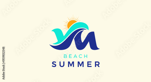 Stylized Beach Summer Logo Design with Wave and Sun Elements.