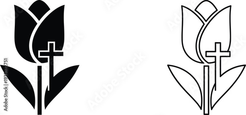 Tulip cross flower symbol isolated on transparent background, Vector