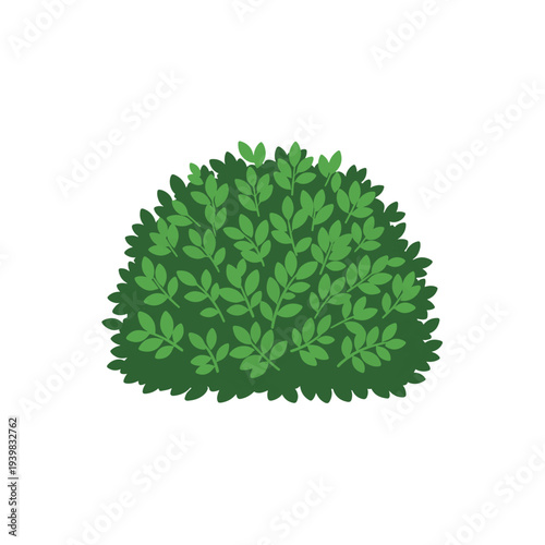 A simple, cartoon illustration of a lush, green bush with many leaves, featuring a rounded shape on a plain white background.