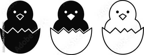 Hatching chicks in eggs isolated on transparent background, Vector