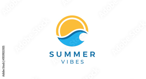 Summer Vibes Logo Design with Sun and Wave Elements.