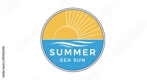 Summer Sea Sun Logo Design with Sun and Waves.