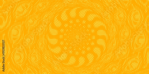 Yellow Halftone Dotted Gradient Background With Retro Comic Texture.
