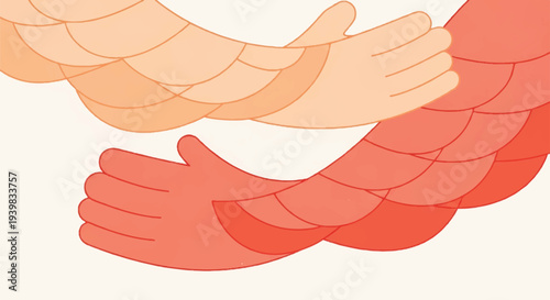 Abstract illustration of two embracing arms in warm gradient colors, symbolizing connection and support