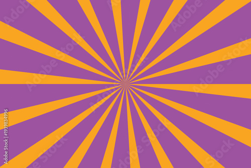 An energetic pattern with alternating orange and purple rays expanding from a central focal point