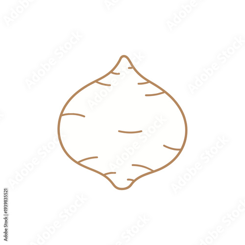 A minimalist line drawing of a jicama root vegetable. The brown outline depicts its bulbous shape with faint horizontal lines suggesting texture.