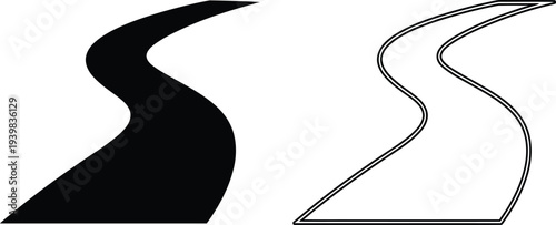 Road path black and white vector illustration isolated on transparent background, Vector