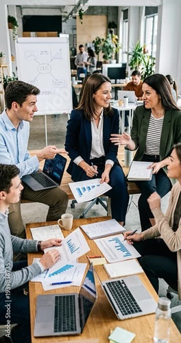 Business team analyzing data in bright office environment