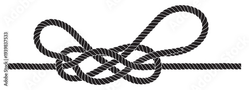 Square knot, reef knot line art vector illustration of a rope on transparent background