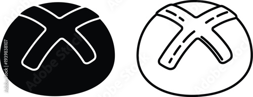 Black and white icons of two rounded x marks isolated on transparent background, Vector
