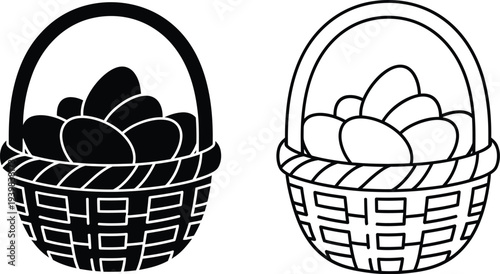 Easter eggs in woven baskets isolated on transparent background, Vector
