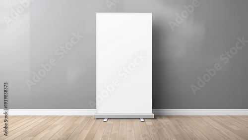 Rollup banners stand. Blank template mockups. Exhibition stand roll-up banners, isolated screen for you design. Vertical empty white roll up for print. 