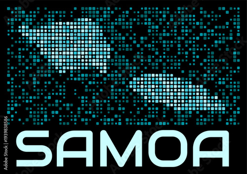 Samoa digital dotted map. Shape of the country in cyan color palette on dark background. Futuristic Samoa map design. Vector illustration.