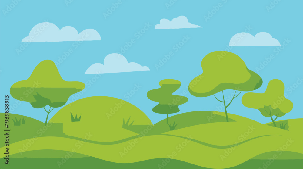 Obraz premium Green hilly landscape simple illustration