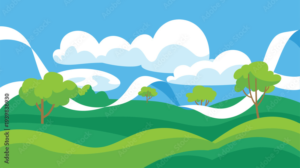 Fototapeta premium Green Rolling Hills Landscape Illustration