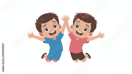 Happy Boys Jumping High Five