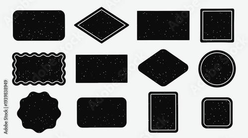 Collection of various black shapes with white borders on white background.