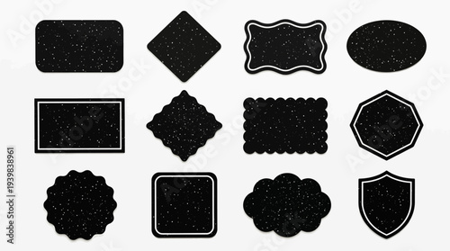 Collection of various black shapes and frames on white background.