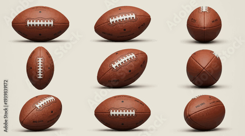Collection of American Footballs in Various Orientations.