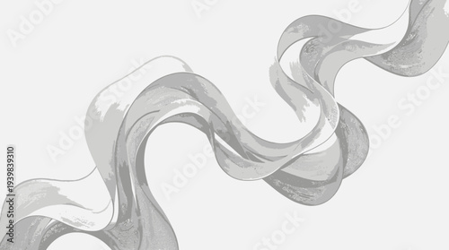 Abstract flowing white and gray wavy shapes on a plain white background.