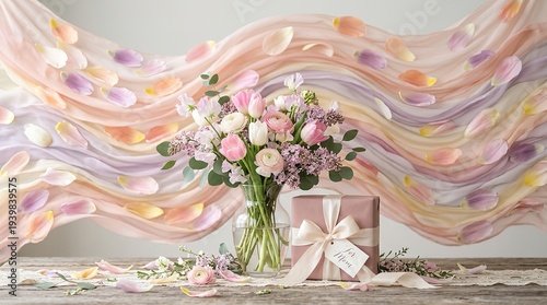 Delicate Pastel Flower Bouquet and Gift Box, Perfect for Mother's Day or Spring Celebration