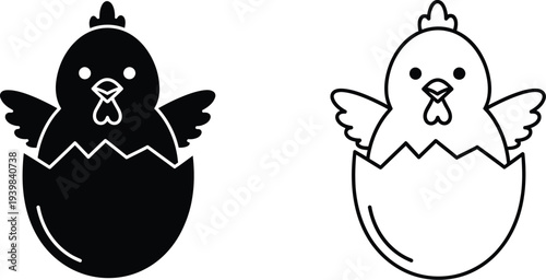 Hatching chicken chicks emerging from eggs isolated on transparent background, Vector