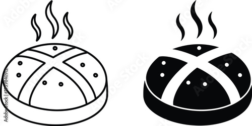 Hot tasty burger buns with steam rising isolated on transparent background, Vector