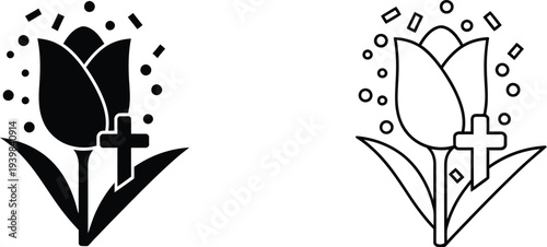 Tulip cross symbol faith hope isolated on transparent background, Vector