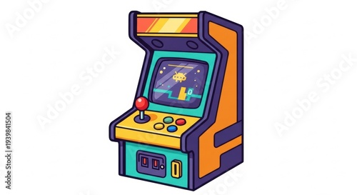Retro Arcade Machine with Pixel Art Game Screen
