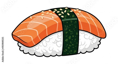 Salmon Nigiri Sushi with Sesame Seeds and Seaweed