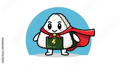 Super Rice Ball Hero with Cape and Energy Symbol