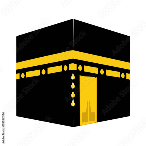 Minimalist flat vector of Kaaba in Mecca, white background, no shadows, simple Islamic icon. Perfect for apps, websites, and stock images.