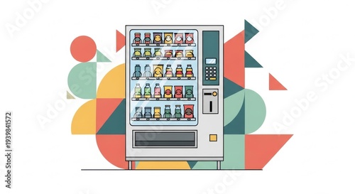 Vending Machine with Snacks and Drinks, Geometric Background