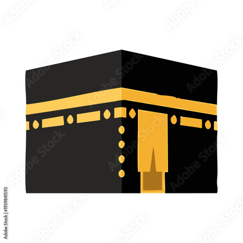Minimalist flat vector of Kaaba in Mecca, white background, no shadows, simple Islamic icon. Perfect for apps, websites, and stock images.