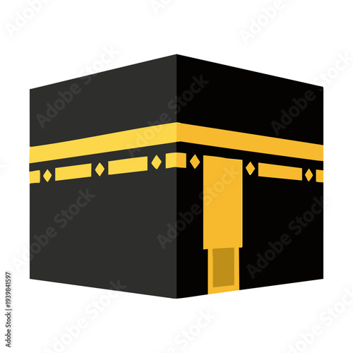 Minimalist flat vector of Kaaba in Mecca, white background, no shadows, simple Islamic icon. Perfect for apps, websites, and stock images.